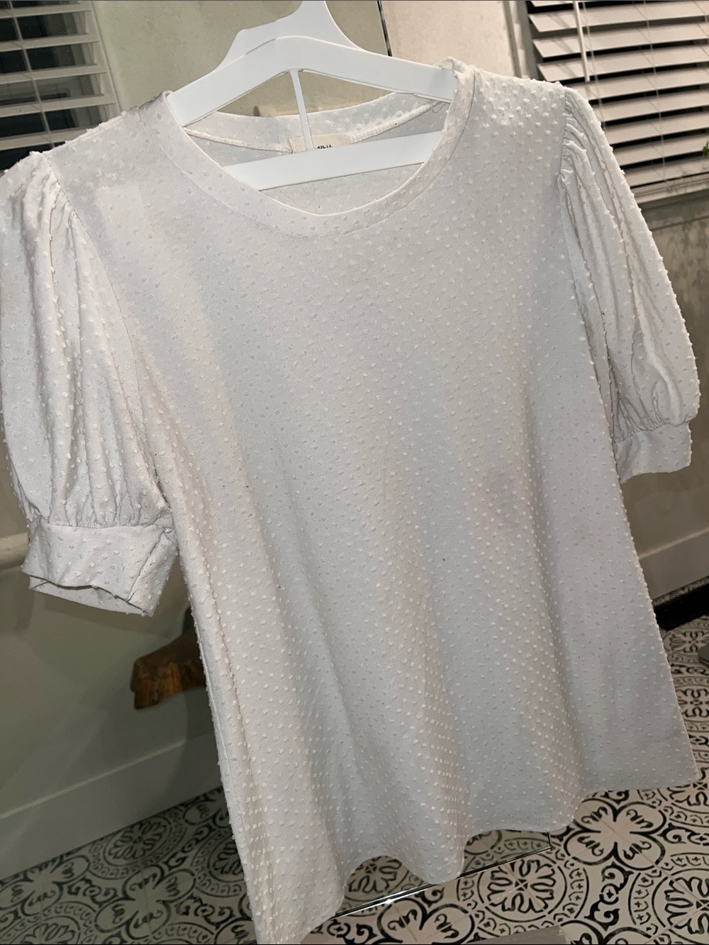 White Swiss Dot Puff-Sleeve Tunic Top